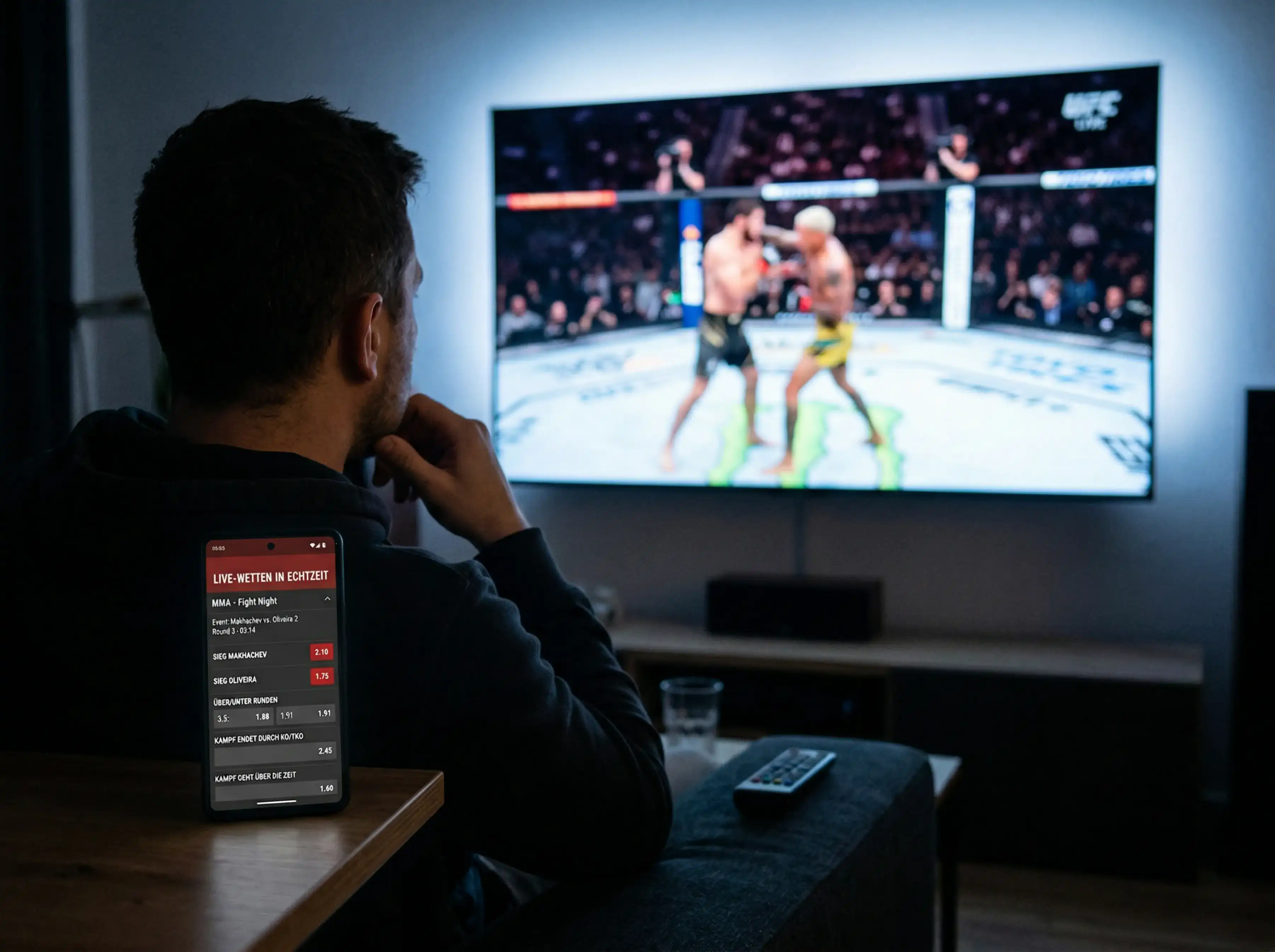 UFC Live-Wetten mit Echtzeit-Quoten während eines MMA-Kampfes